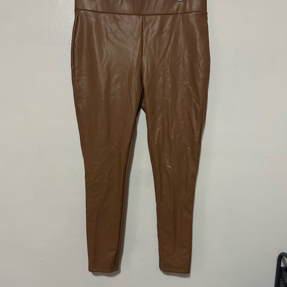LOFT Tan Faux Leather Pants Size L